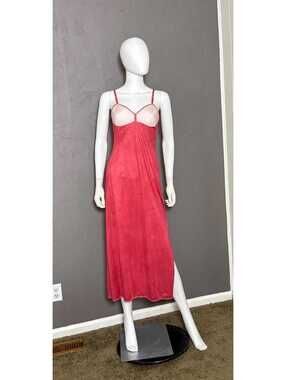 Vintage Red + White Hand Dyed Long Slip Dress size XS/S